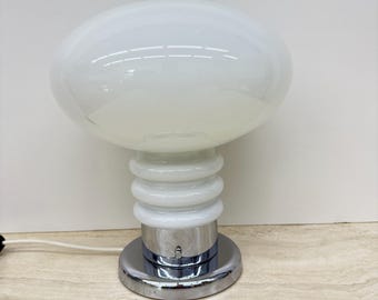 Vintage space age Brumberg table lamp opaline and chrome, 1970's Germany