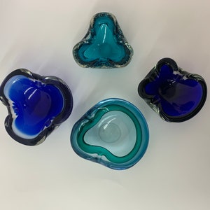 Mid century design set of 4 blue Murano glass bowls, 1970&#39;s