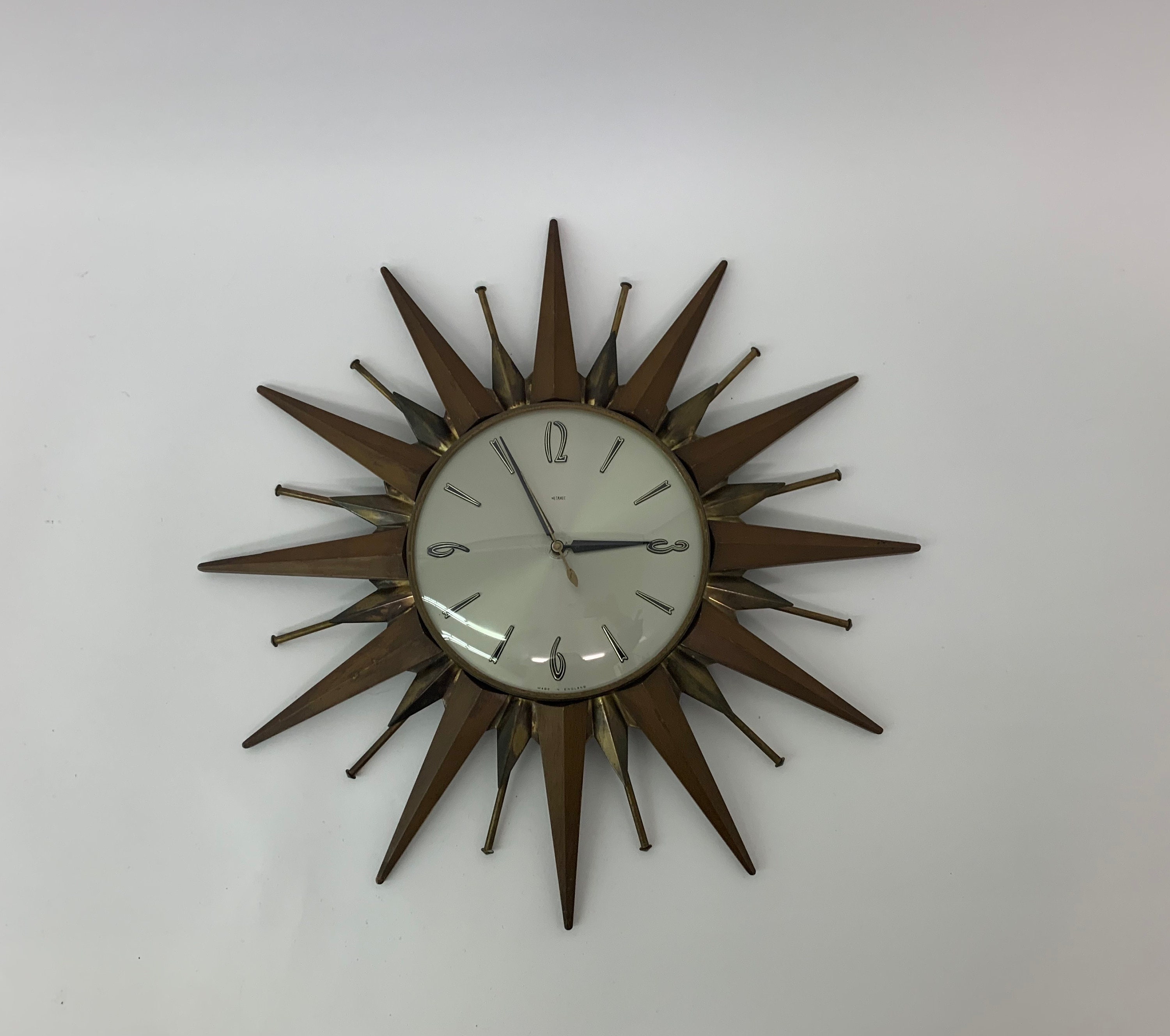 Vintage Metamec Sunburst Clock Teak and Brass 1960's Etsy