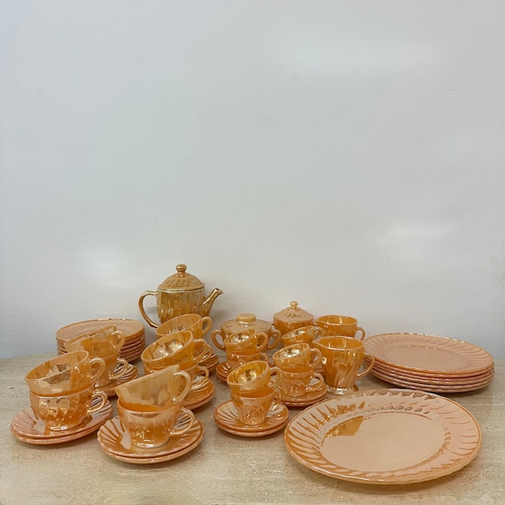 Buy Set of 38 Anchor and Hocking Fire King Peach Luster Laurel