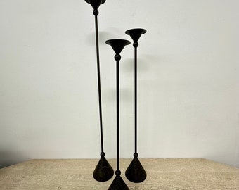 Set of 3 bronze Memphis style candle holders, 1980s