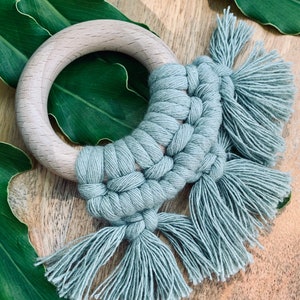 Boho Macrame Teether Wood Macrame Teething Ring Teething Toy Macrame Baby Toy Organic Baby Toy Natural Baby Toy Baby Shower Gift image 5