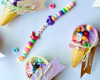 Ice Cream Party Favor | Sweets Theme Party | Ice Cream Favor | Treat Favor |  Valentine Favor | Kids Party Favor | Beaded Bracelet DIY