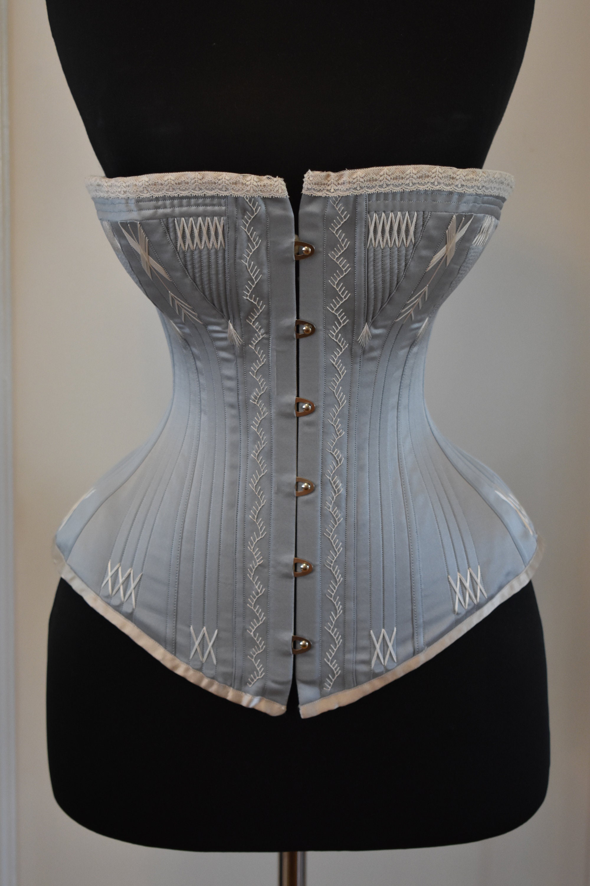 Fenway Custom 1870s Silk Satin Victorian Corset Reproduction
