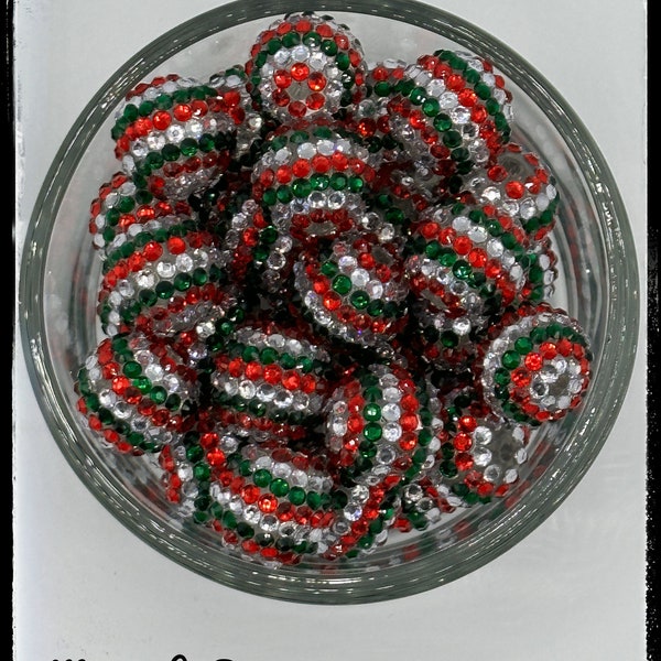 Red, Green, and Silver Rhinestone Christmas Beads