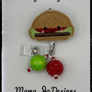 Hamburger Badge Reel – Cute Food Retractable ID Holder – Funny Nurse or Teacher Gift – Clip-On Name Tag for Work or School