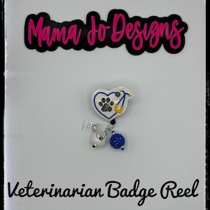 Veterinarian Badge Reel – Cute Beaded ID Clip for Vet Techs or Animal Clinic Staff – Handmade Gift for Pet Lover or Coworker