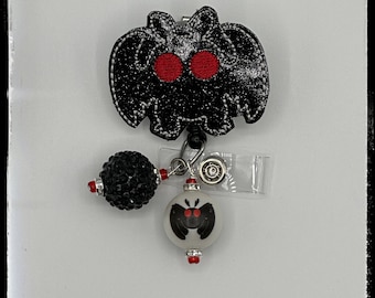 Mothman Badge Reel, Cryptid ID Holder Clip for Nurses or Teachers, Funny Gift for Her, Retractable Work Accessory, Office Badge Clip