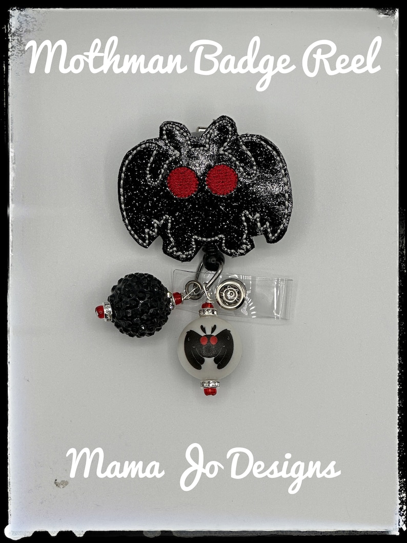 Mothman Badge Reel, Cryptid ID Holder Clip for Nurses or Teachers, Funny Gift for Her, Retractable Work Accessory, Office Badge Clip image 1