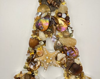Letra de madera con temática de playa A Conchas y cristal de mar Único en su tipo