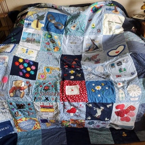 Vintage handmade patchwork quilt presented to school employee with personalized messages