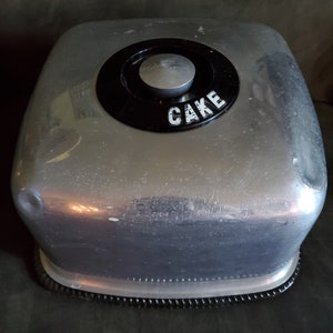 Rare vintage square Kromex cake plate with glass base and aluminum cover