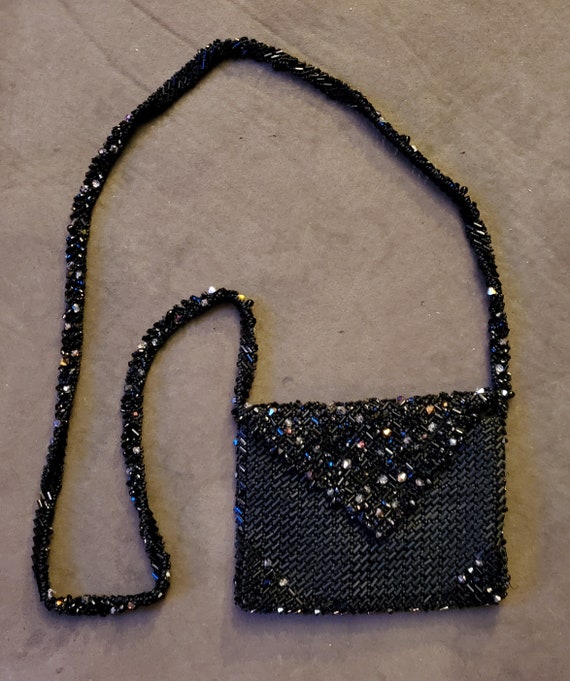 Beautiful vintage small black beaded envelope even