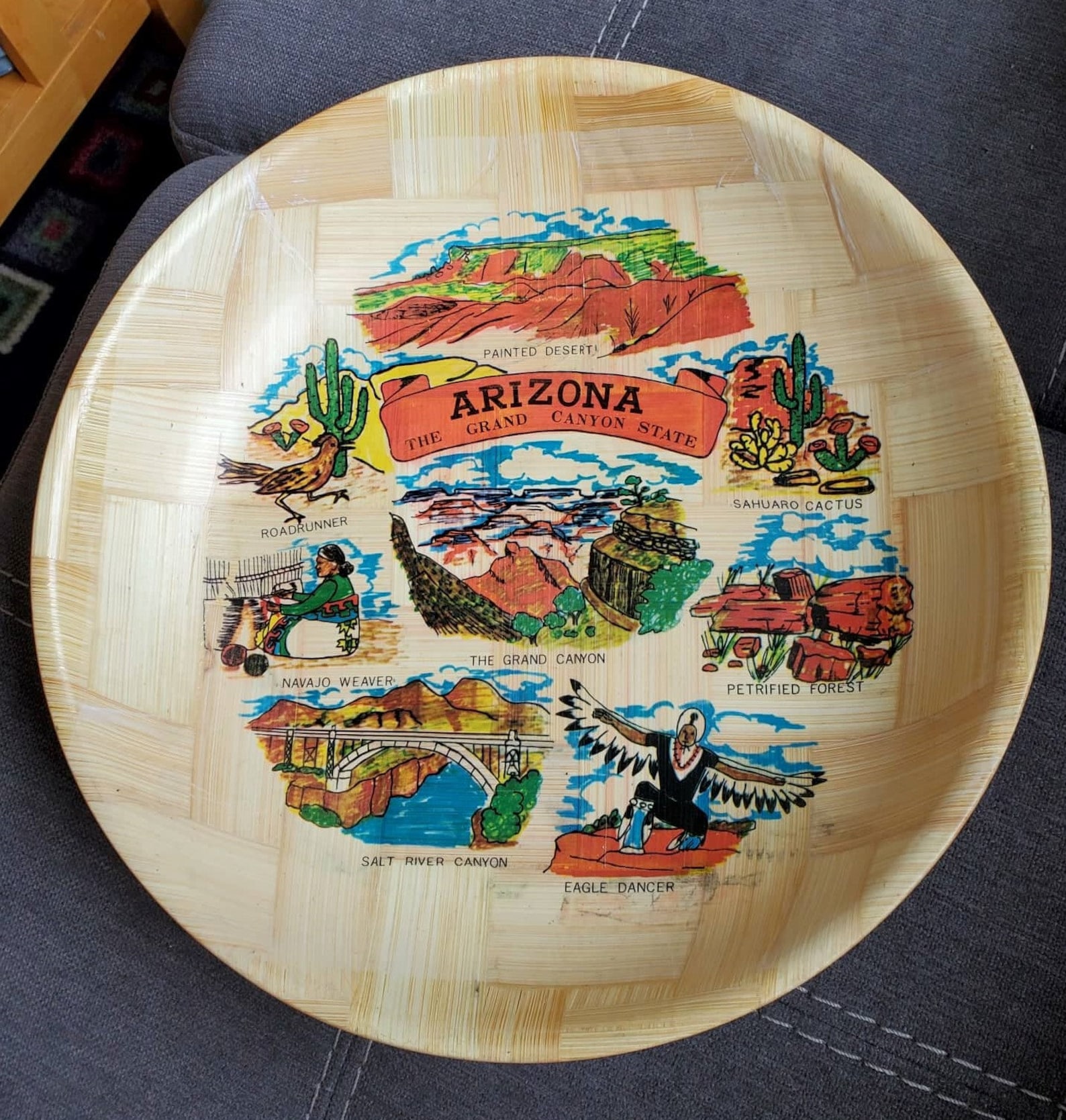 Large Vintage Bamboo Arizona Souvenir Bowl With Colorful Etsy