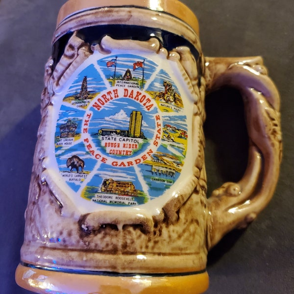 Vintage lustreware North Dakota commemorative beer stein