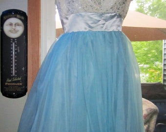 1960s Dayton's aqua bridesmaid/prom dress, satin and tulle, size 12