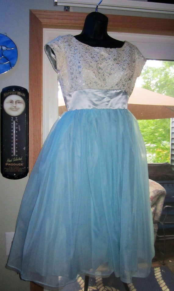 1960s Dayton's aqua bridesmaid/prom dress, satin a