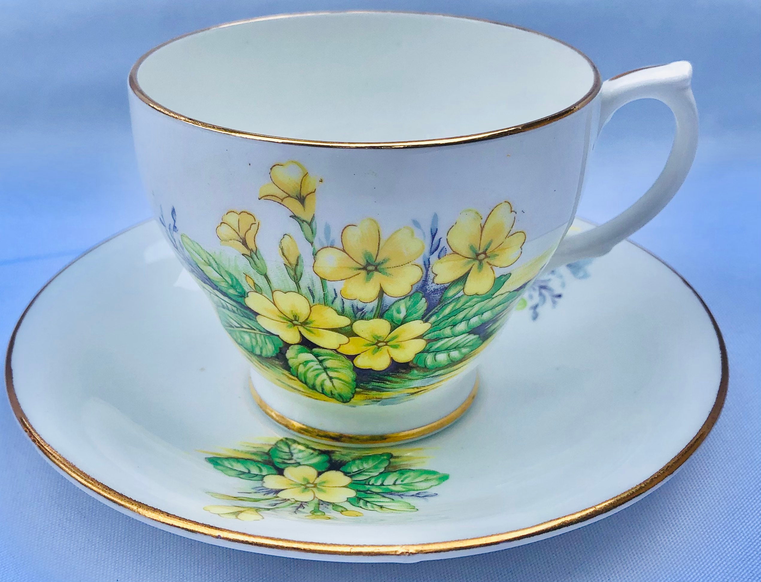Clarence Bone China Made in England Primrose Teacup and Saucer Etsy