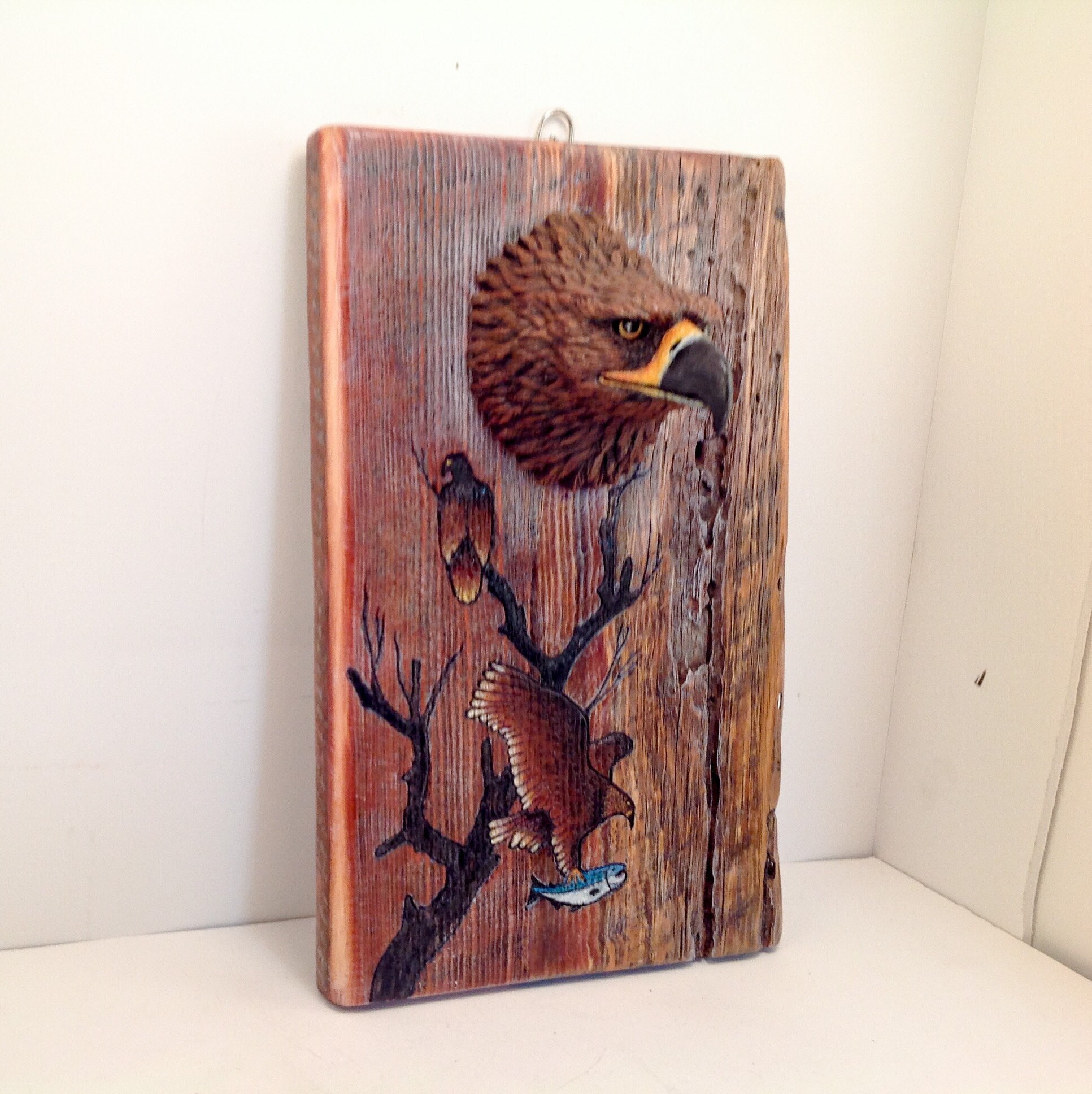 Golden Eagle Carved Wood, Eagle Wall Art, Hand Carved Barn Wood ...
