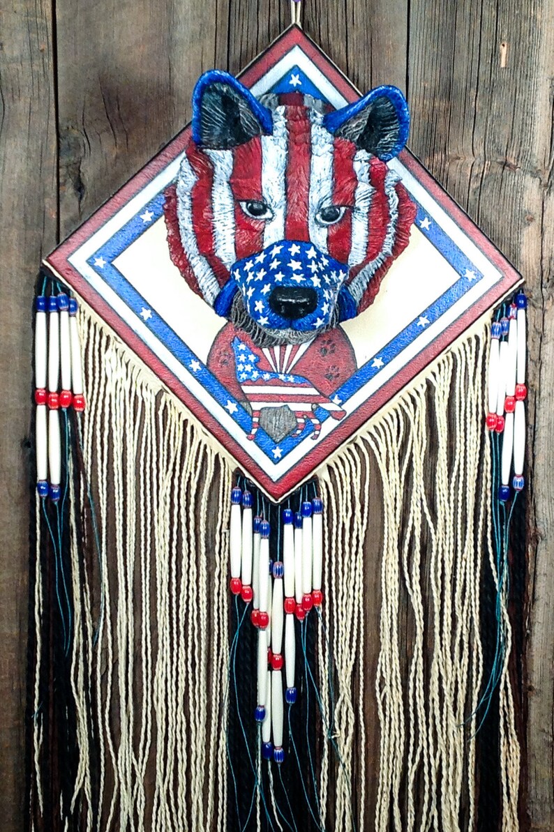 wildlife wall decor buckskin leather wallhanging Original art home decor. wildlife art wolf lovers art American folk art wolf art