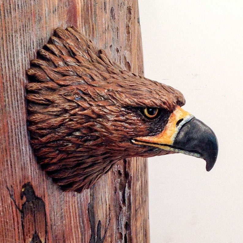 Golden Eagle Carved Wood, Eagle Wall Art, Hand Carved Barn Wood ...