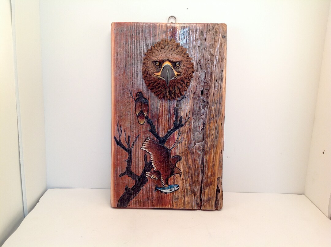 Golden Eagle Carved Wood, Eagle Wall Art, Hand Carved Barn Wood ...