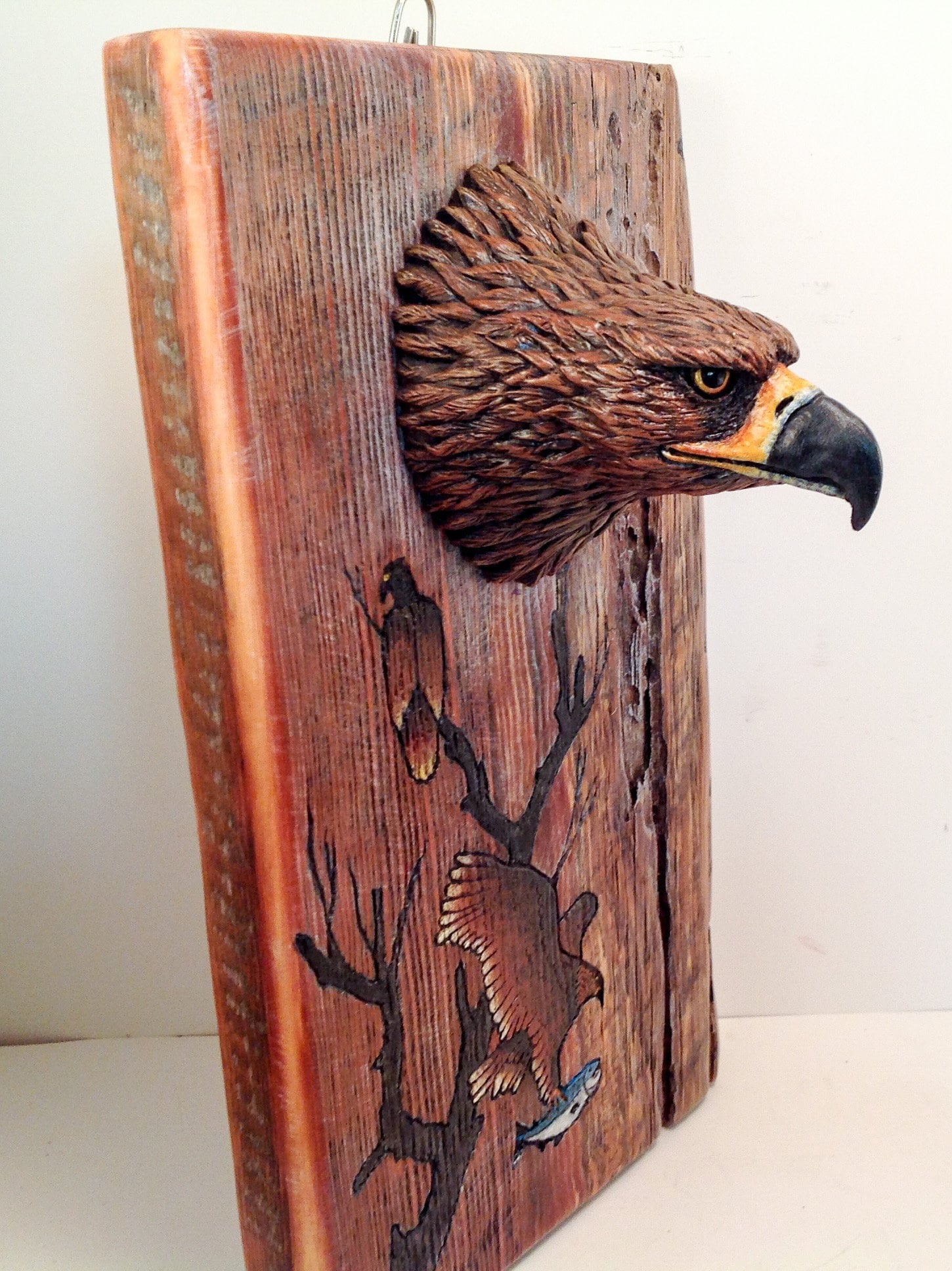 Golden Eagle Carved Wood, Eagle Wall Art, Hand Carved Barn Wood ...