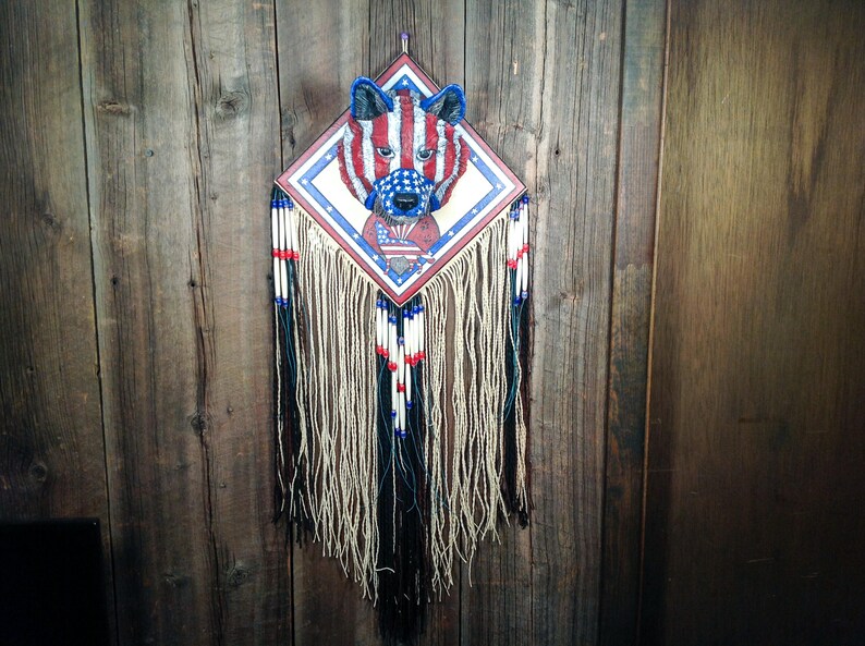 wildlife wall decor buckskin leather wallhanging Original art home decor. wildlife art wolf lovers art American folk art wolf art