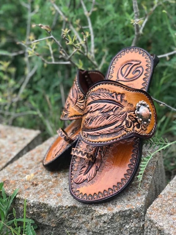 Handtooled Leather Spur Strap Style Sandals - Etsy display picture 2