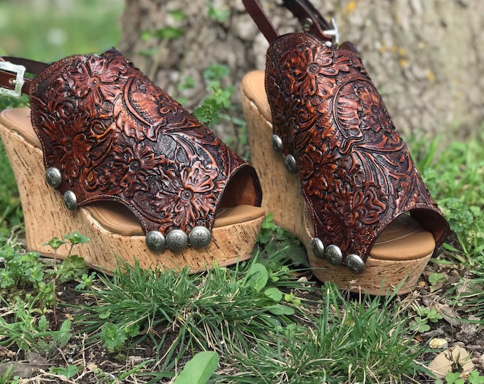 Custom Tooled Leather Wedges - Etsy