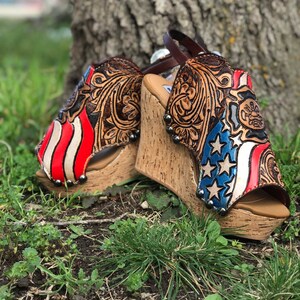 tooled leather wedges