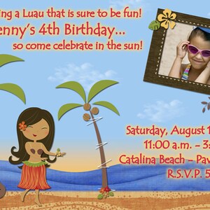 Luau Hawaiian Printable Birthday Party Invitation -- Hula Girl -- Aloha -- Photo -- Custom Digital File