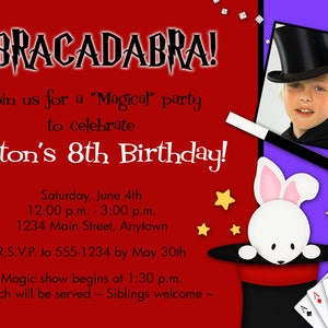 Magic Printable Birthday Party Invitation -- Magic Show -- Magician -- Photo -- Custom Digital File