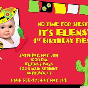 Fiesta Printable Birthday Party Invitation -- Cinco de Mayo -- Mexican Fiesta -- Photo -- Custom Digital File