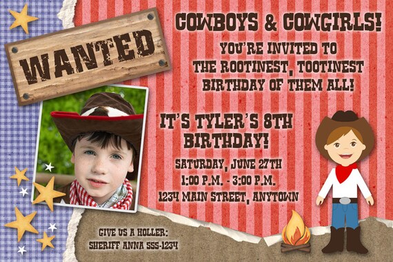 Cowboy Printable Birthday Party Invitation Western Photo - Etsy