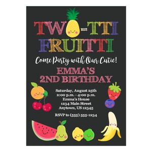 Two-tti Fruitti Printable Birthday Party Invitation -- Two-ty Fruity -- Fruit -- Custom Digital File