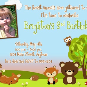 Woodland Animals Printable Birthday Party Invitation -- Forest Friends -- Photo -- Custom Digital File