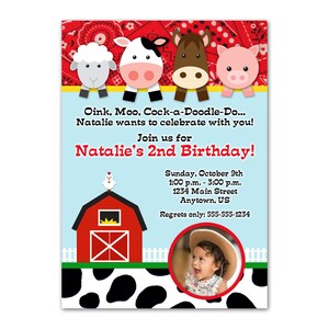 Farm Animals Printable Birthday Party Invitation -- Barnyard -- Photo -- Custom Digital File