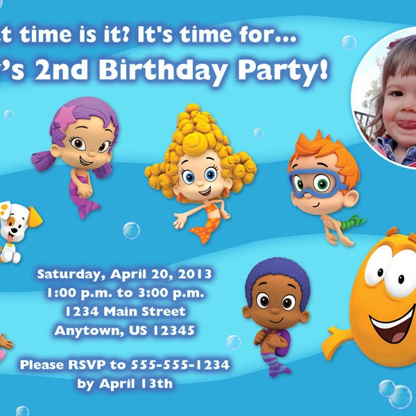 Bubble Guppies Printable Birthday Party Invitation -- Photo Invite -- Custom Digital File