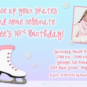 Ice Skating Printable Birthday Party Invitation -- Ice Skates -- Photo -- Custom Digital File