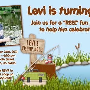 Fishing Printable Birthday Party Invitation -- Gone Fishing -- Fishing Hole -- Photo -- Custom Digital File