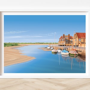 Blakeney prints, Norfolk sailing boats art print, Norfolk prints/travel poster. SIGNED original art of Blakeney in North Norfolk