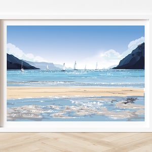 South Sands painting, Salcombe sailing art print, Devon travel print/poster. SIGNED original art by Geraldine Burles