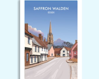 Saffron Walden travel print, Essex railway poster of Saffron Walden, art print of Essex village, retro art print