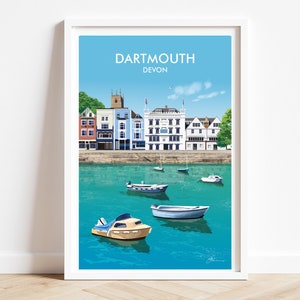 Stampa di Dartmouth, poster del porto di Dartmouth, stampa turistica del Devon. Opera originale autografata da Geraldine Burles.