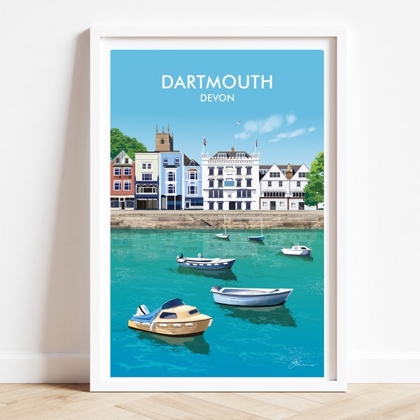 Dartmouth print, Dartmouth harbour poster, Devon travel print. SIGNED original art by Geraldine Burles