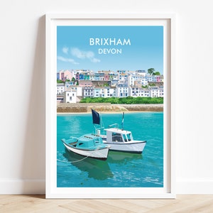 Brixham print, Brixham harbour poster, Devon travel prints.  SIGNED original art by Geraldine Burles