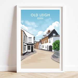 Impressions Leigh on Sea, scène de la vieille ville de Leigh, impression poster de voyage Leigh-on-Sea.  Oeuvre d'art originale signée Geraldine Burles
