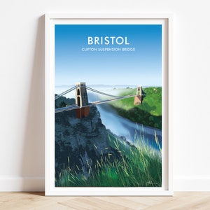 Bristol prints, Clifton Suspension Bridge print, Somerset travel print poster.  SIGNED original art by Geraldine Burles
