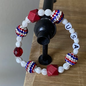 Red White and Blue Patriotic Bracelet, a stretchy handmade bracelet